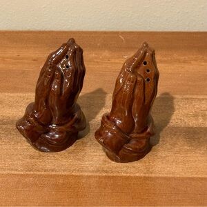 Vintage Brown Praying Hands Salt and Pepper Shakers